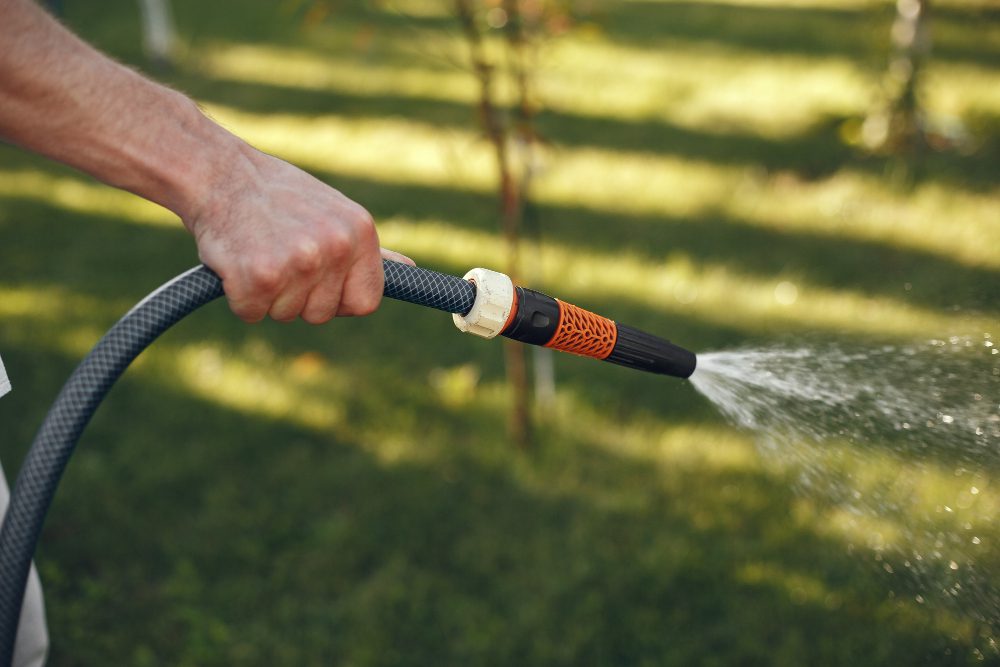 man-watering-his-plants-his-garden-man-blue-shirt man watering